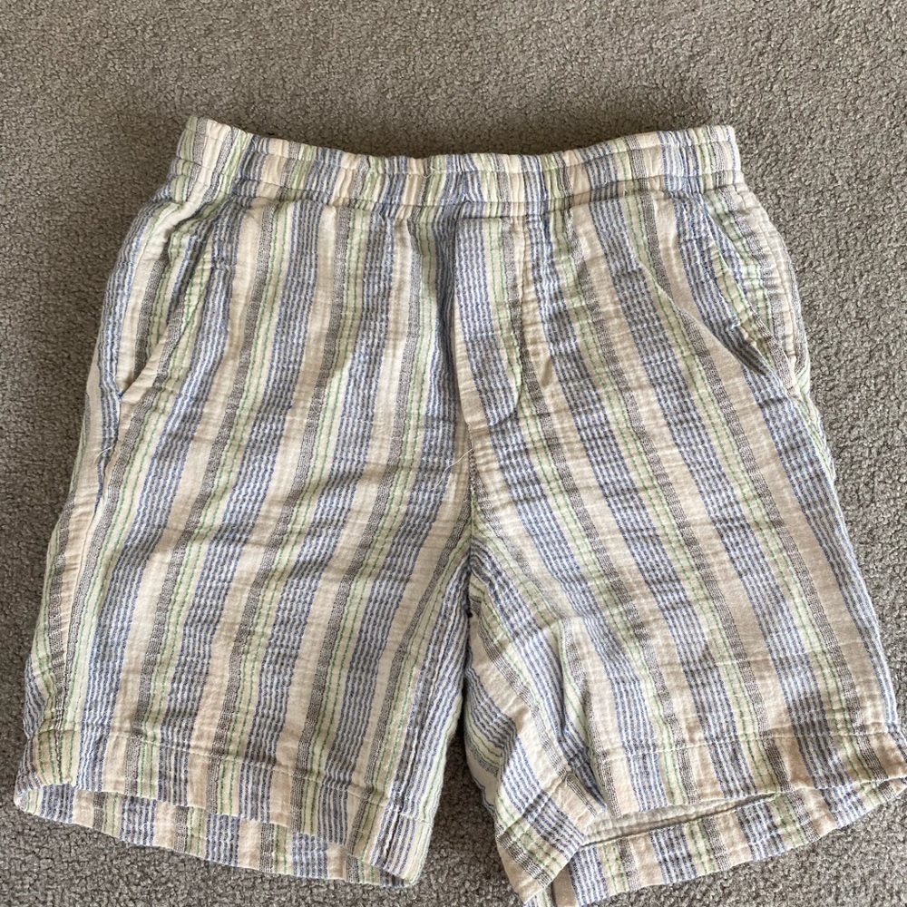 Zara Men's Striped Shorts in Beige and Blue